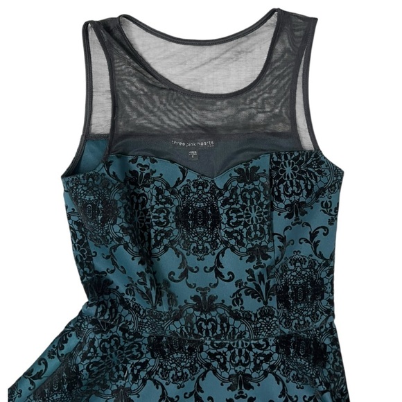 Three Pink Hearts A-Line Green & Black Sleeveless Dress - Size Small - Picture 2 of 13